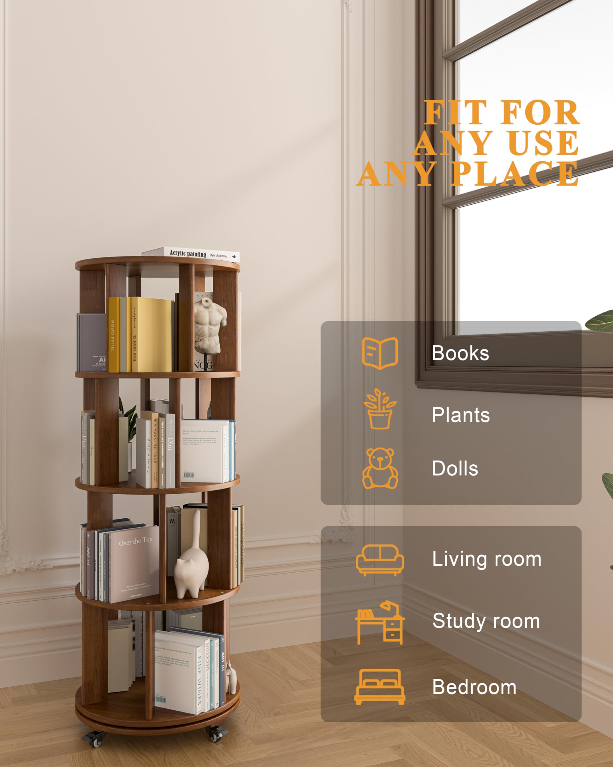 Amazon.co.jp: IUNVR 4段回転本棚 タワー 回転本棚 回転式 キャスター